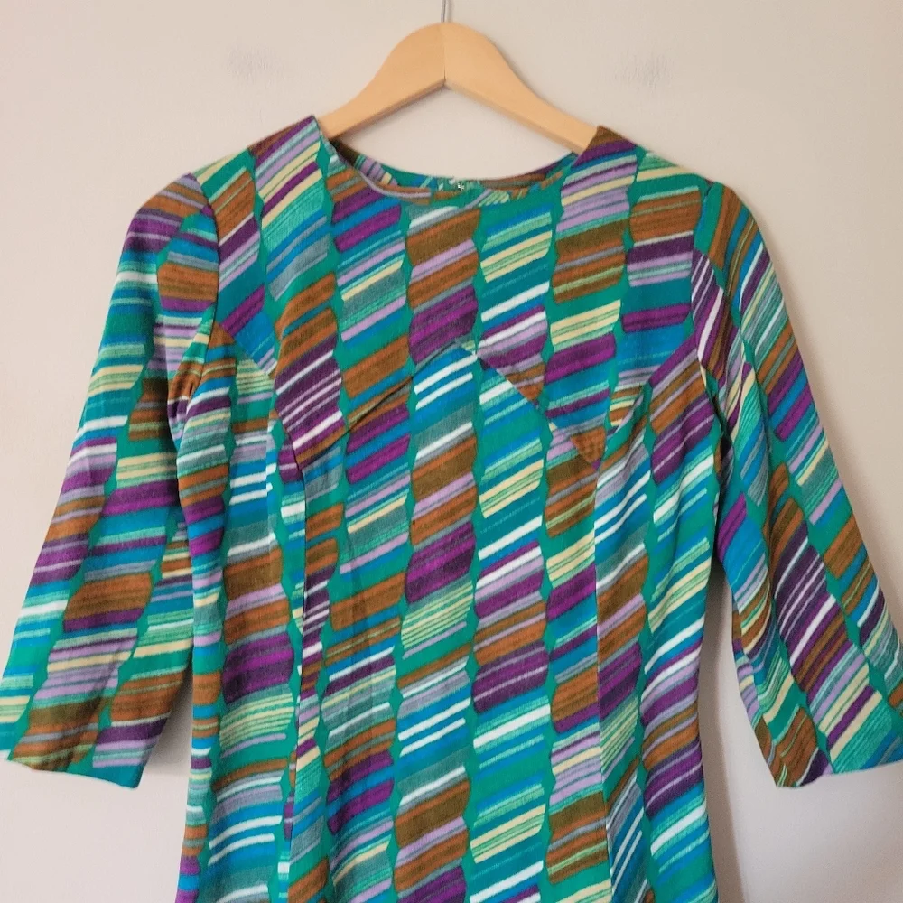 Vintage Teal and Purple Chevron Mini Dress - Picture 3 of 9